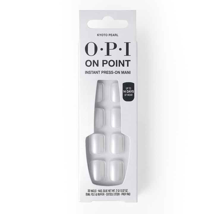 OPI Kyoto Pearl front packaging showing clean white shimmer and included glue