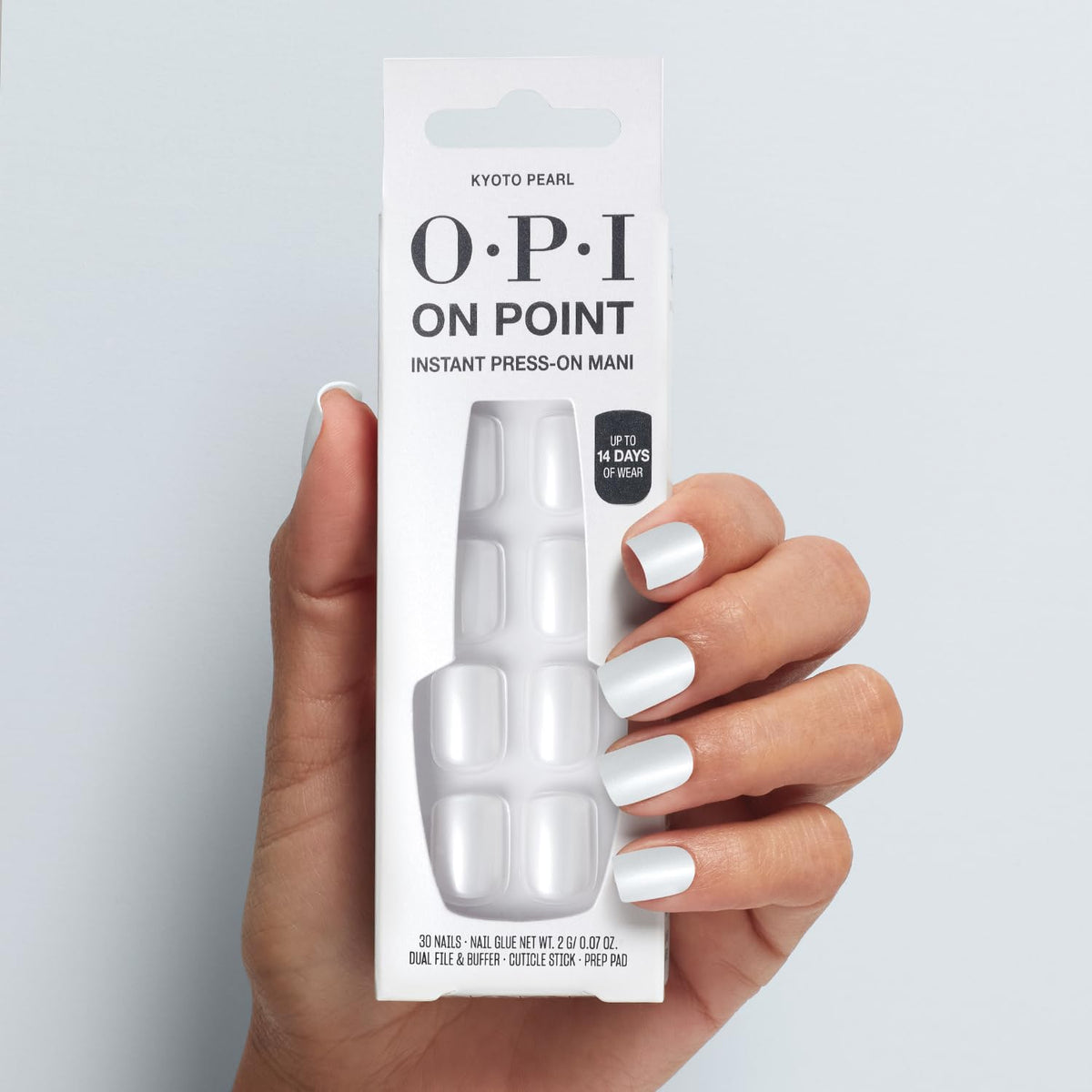 OPI Kyoto Pearl layout of 24 tips displaying size range and custom fit