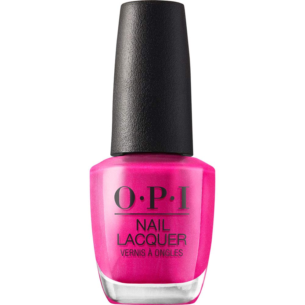 OPI La Paz-itively Hot front bottle showing bright pink pearl and label benefits