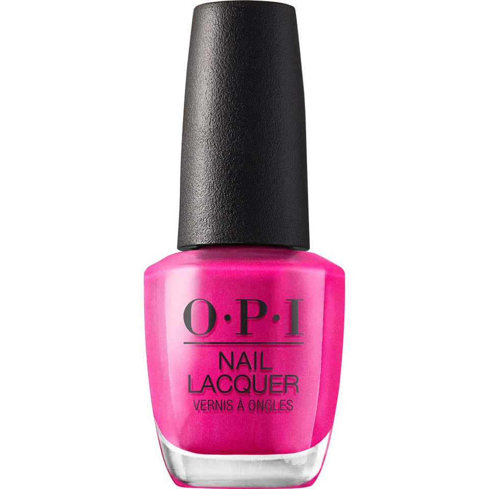 OPI La Paz-itively Hot front bottle showing bright pink pearl and label benefits