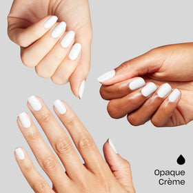 Two-coat manicure on hand with OPI Love at Frost Sight displaying smooth shine