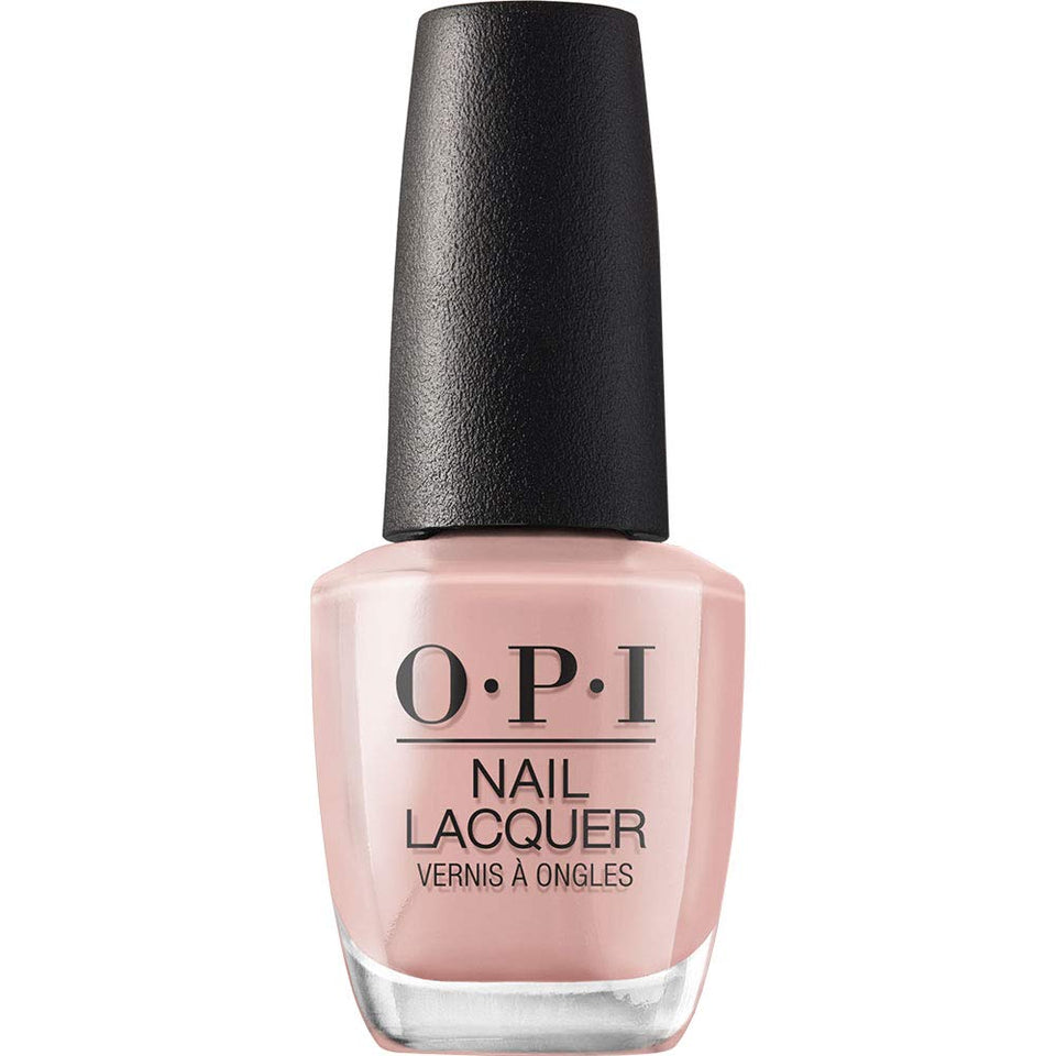 OPI Machu Peach-u front bottle shows soft peach-beige shade and brand clarity