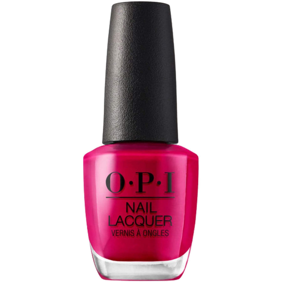 OPI bottle front view showing Madam President rich red shade and glossy finish benefit