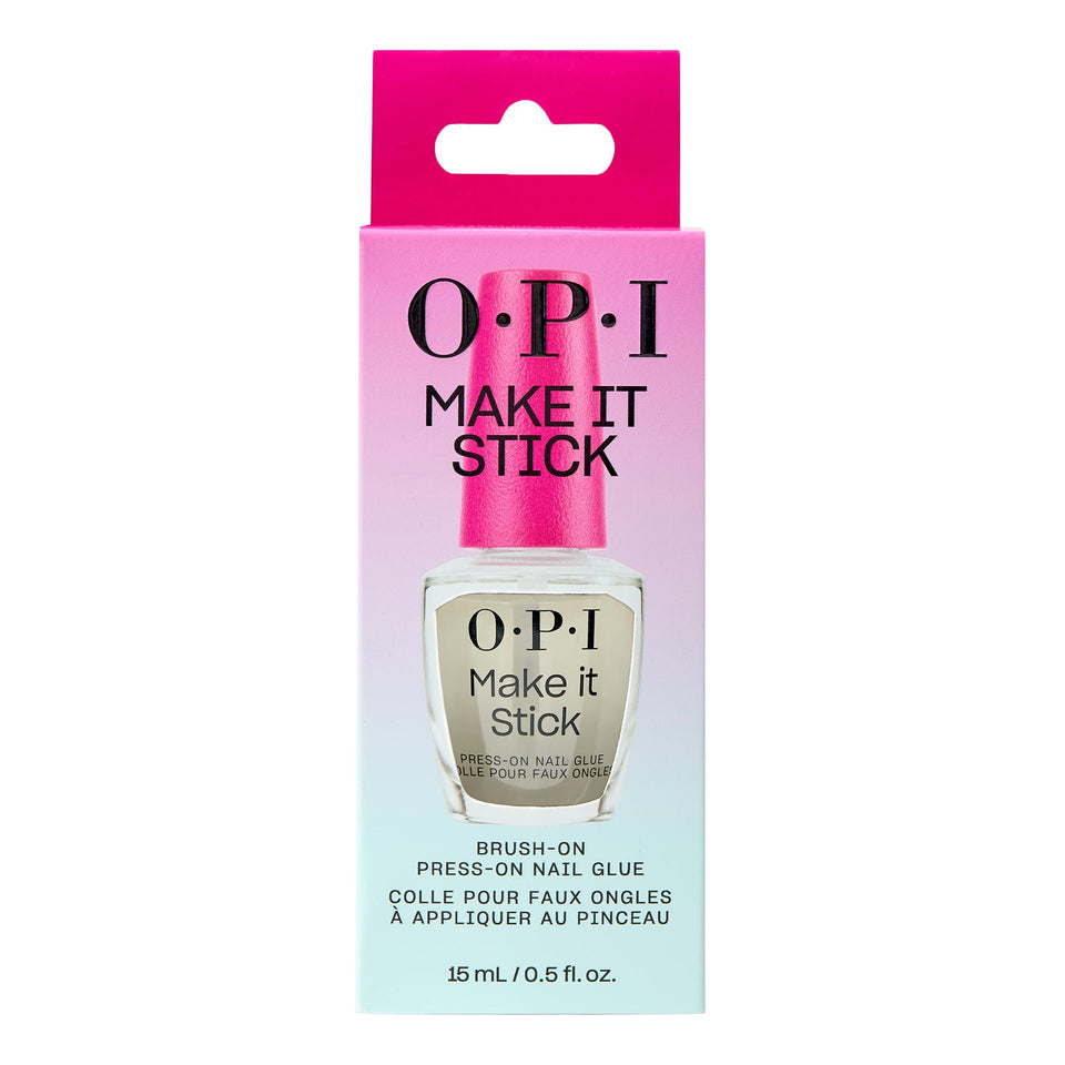 OPI bottle front view showing clean brush-on nail glue, fast neat application