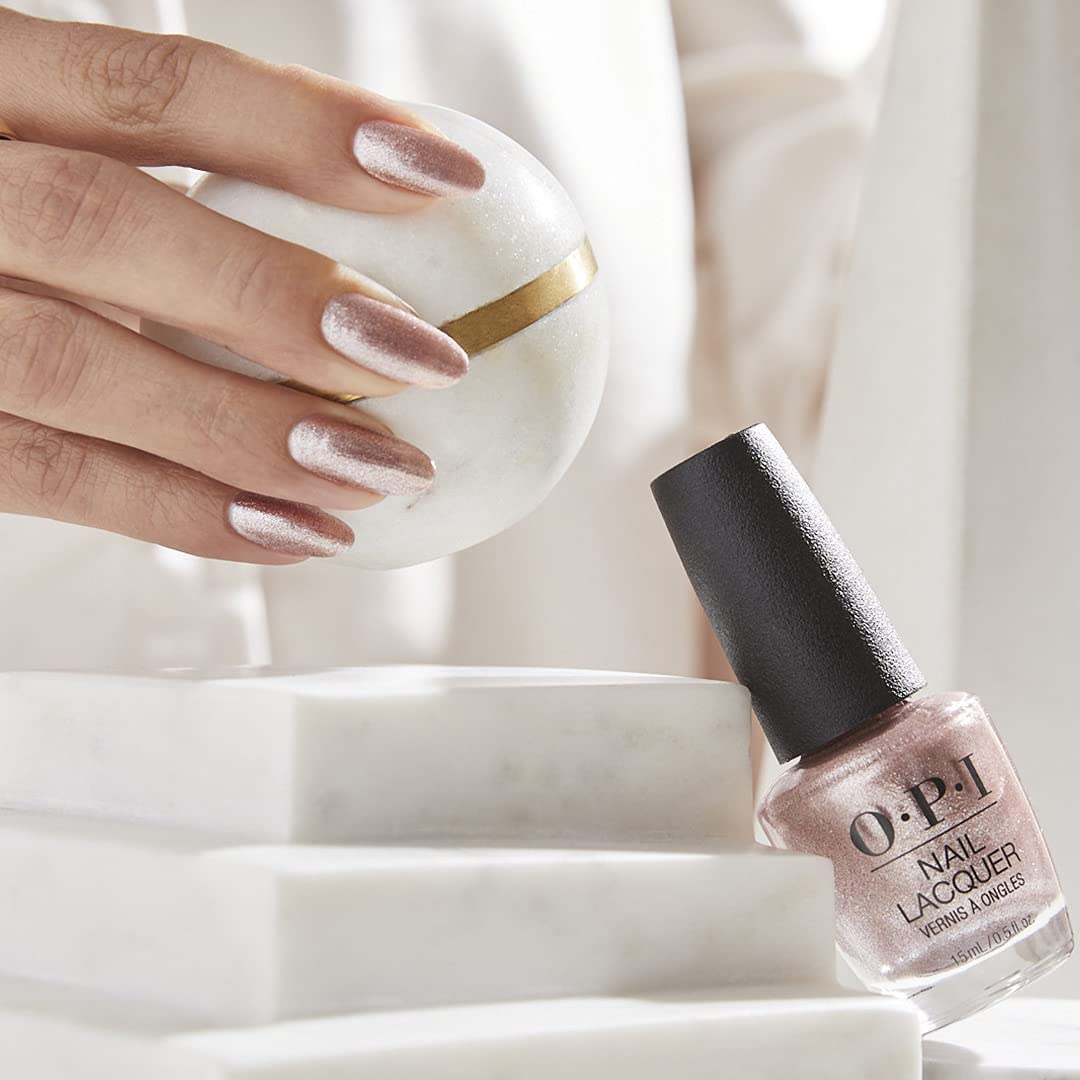 OPI metallic composition on bridal nails in lifestyle scene showing subtle elegance and long-lasting wear