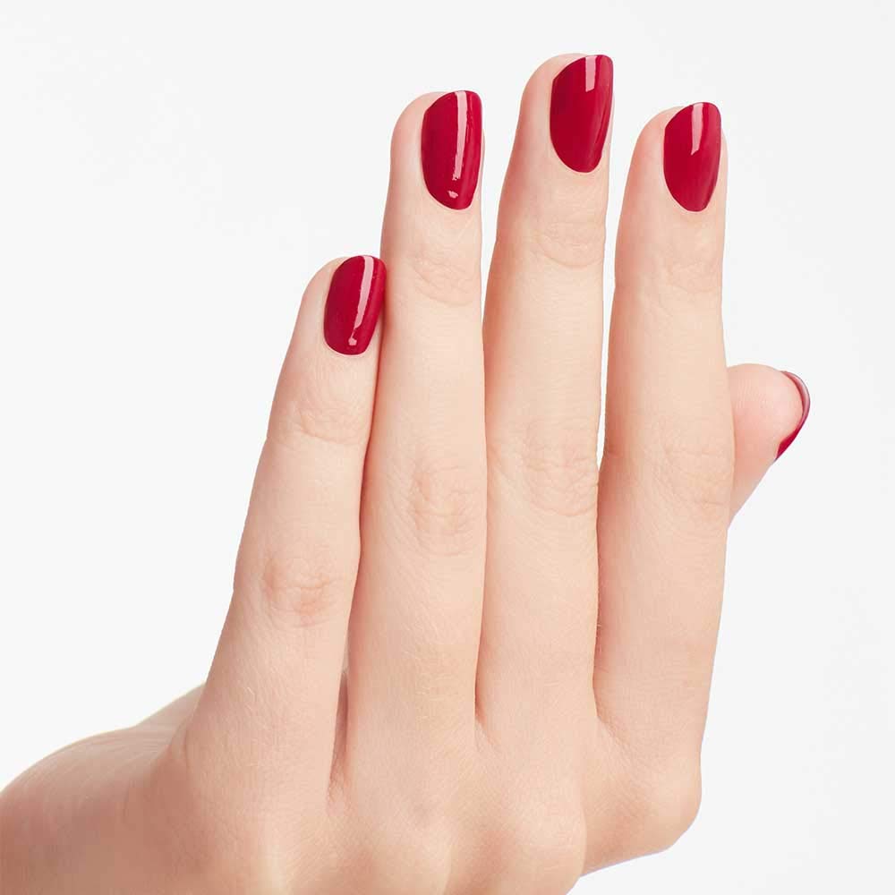 OPI brush stroke close-up displaying Miami Beet texture and smooth application benefit