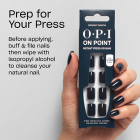 OPI Midnight Mantra glue and accessories displayed for stronger secure hold