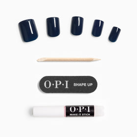 OPI Midnight Mantra lifestyle shot on hands wearing navy nails for polished look