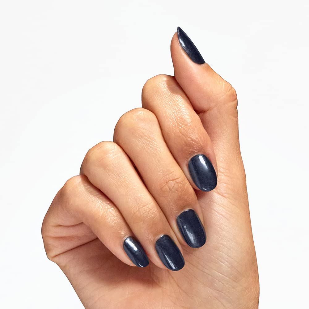 OPI swatch fan displaying opaque midnight navy color and uniform finish