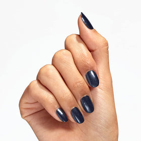 OPI swatch fan displaying opaque midnight navy color and uniform finish