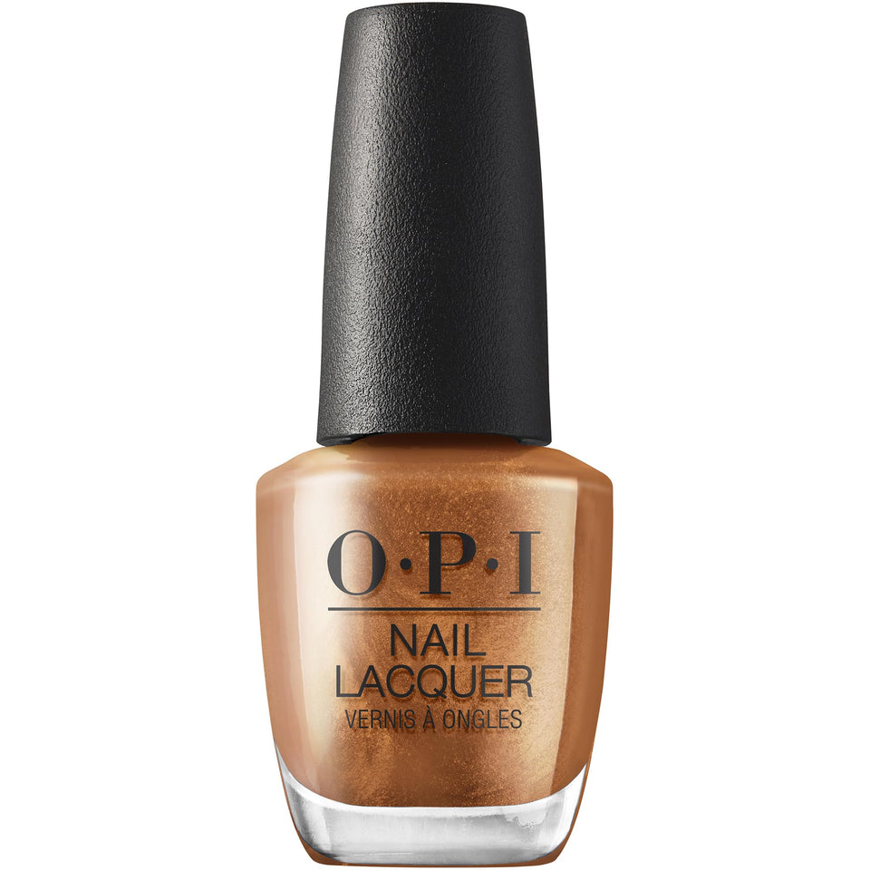 OPI Millennium Mocha front bottle showing label and rich brown metallic color for confident wear