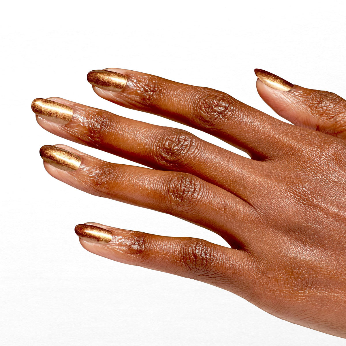 Hand with freshly painted Millennium Mocha nails showing OPI glossy finish and salon-quality look