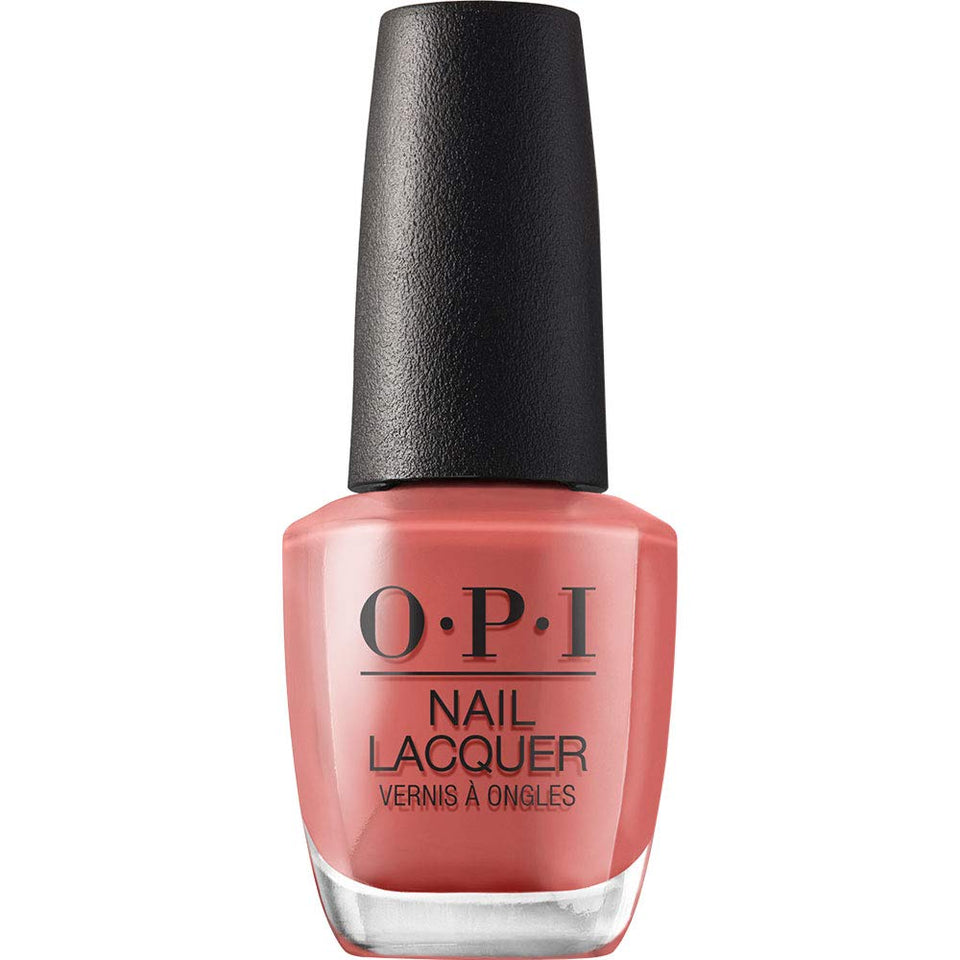 OPI bottle front view showing dark orange crème shade and glossy finish