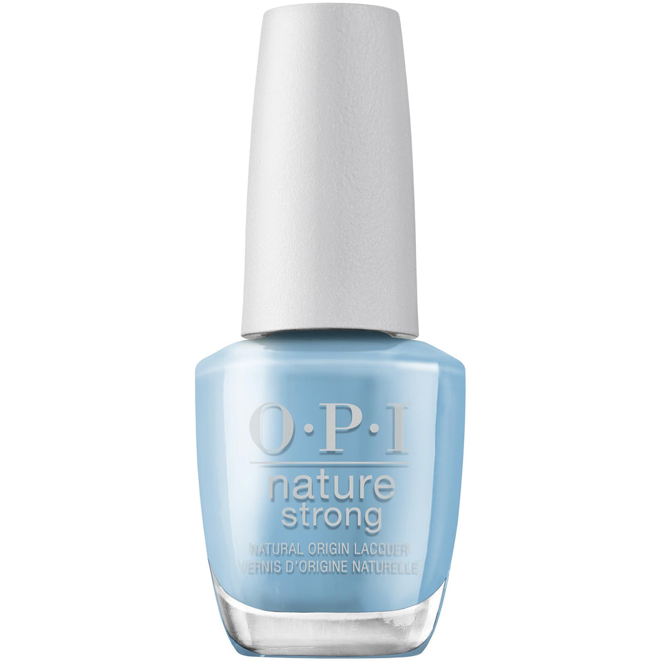 OPI Nature Strong front bottle showing soft blue shade and glossy finish benefit