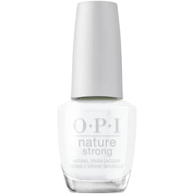 OPI Nature Strong front bottle showing bright white crème and branding benefit: clear color