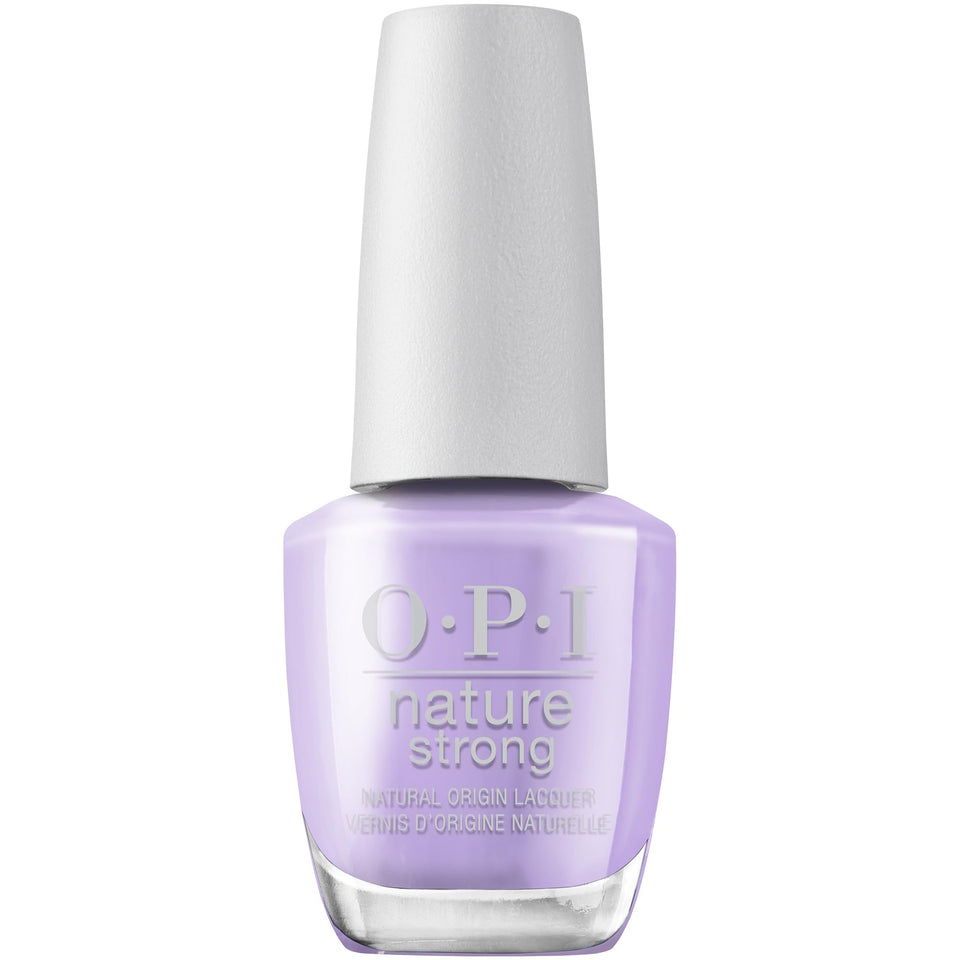 OPI Nature Strong front bottle showing soft purple crème and glossy finish benefit
