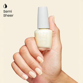 OPI Nature Strong swatch on hand showing warm white crème and natural look