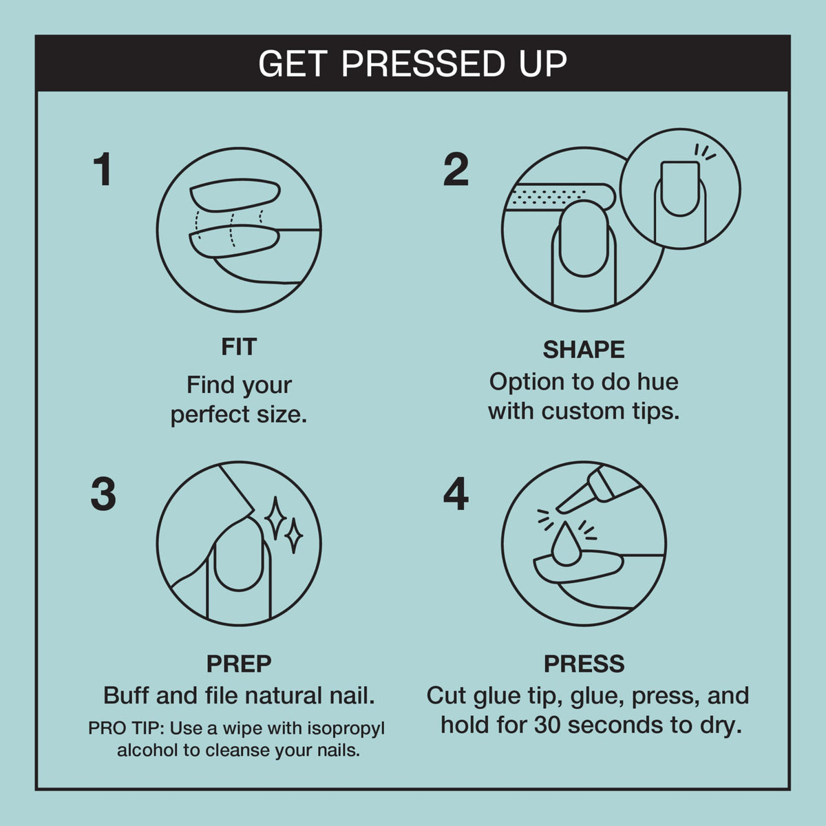 OPI layout of 24 tips in varied sizes helping users find a perfect, comfortable fit