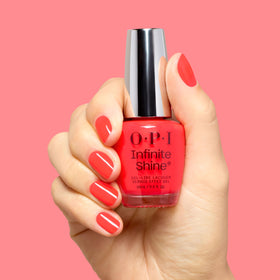 OPI nail swatch on hand showing wearable cherry color and flattering effect