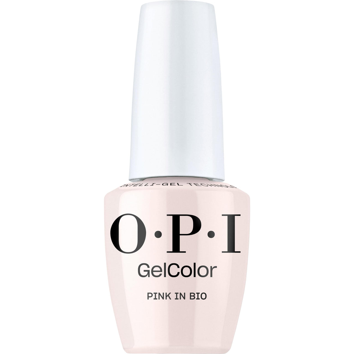 OPI Pink in Bio bottle front showing muted blush color and glossy benefit