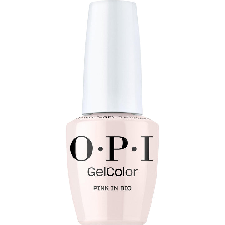 OPI Pink in Bio bottle front showing muted blush color and glossy benefit