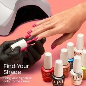 OPI Pink in Bio next to ruler showing 0.5 fl oz scale and travel-friendly size