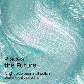 OPI swatch on hand demonstrating Pisces the Future soft blue pearl and wearable look