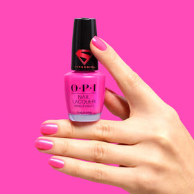 OPI Power Up Pink bottle label close-up showing brand and shade clarity