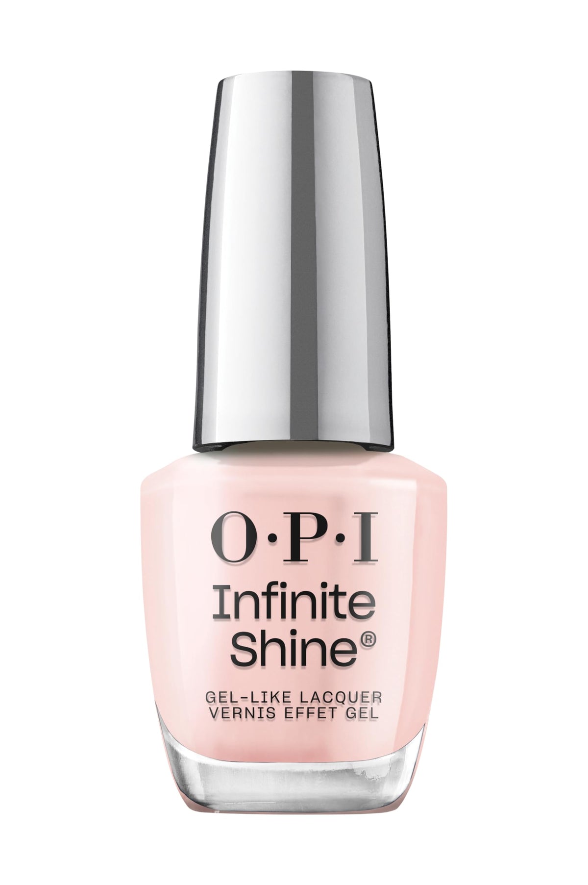 OPI bottle front view showing soft pink shade and glossy finish benefit