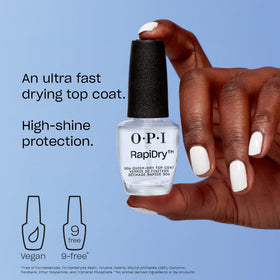 OPI RapiDry high-gloss on manicured nail demonstrating shine benefit