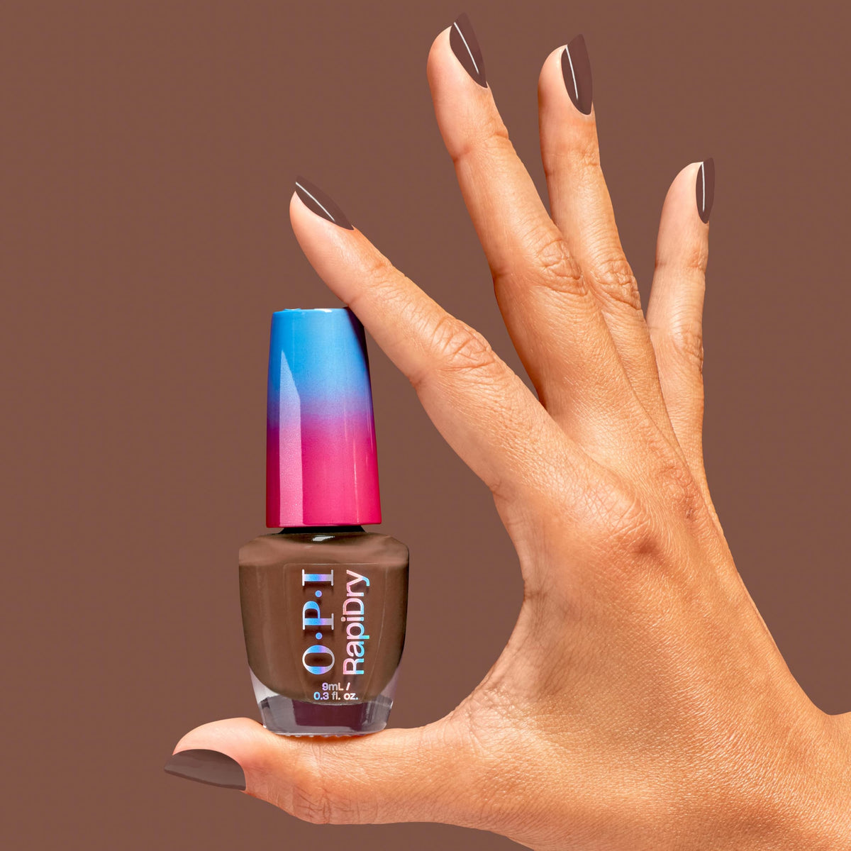 OPI bottle and cap detail highlighting recycled-material packaging benefit