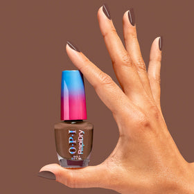 OPI bottle and cap detail highlighting recycled-material packaging benefit