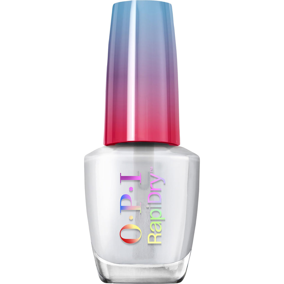 OPI RapiDry front bottle view showing label and glossy clear coat benefit
