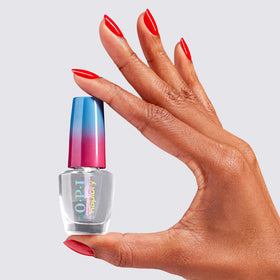 Applying OPI RapiDry to nail showing quick-dry advantage and neat coverage