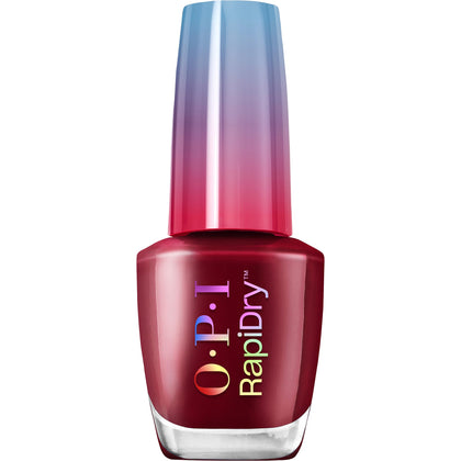 OPI bottle front view showing Skip a Beet rich red and quick-dry benefit