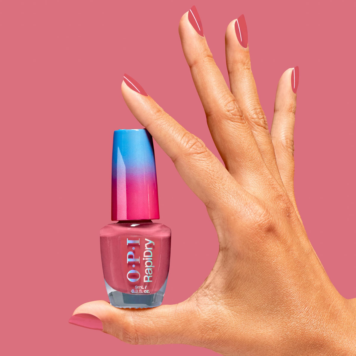 OPI RapiDry bottle with recycled cap highlighting eco-conscious packaging