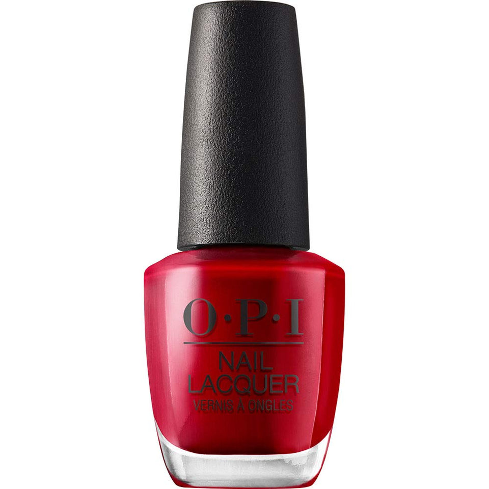 OPI bottle front view showing Red Hot Rio vibrant red and salon finish