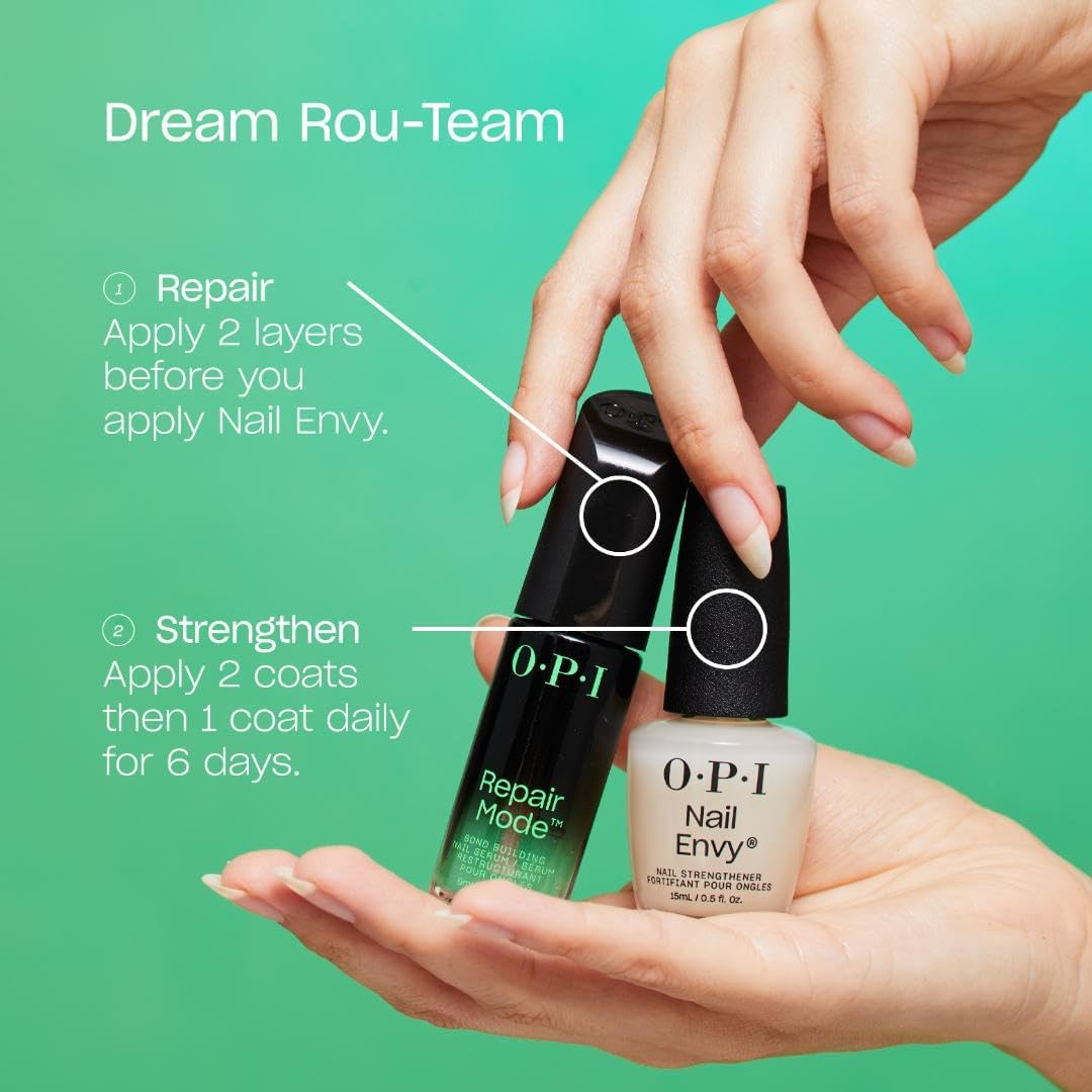 OPI bottle beside a hand showing product scale and application
