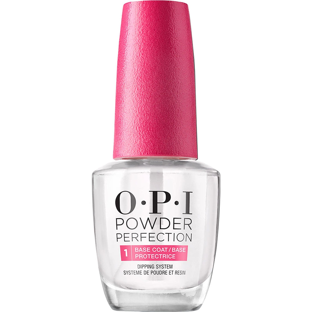 OPI resin base coat front packaging showing bottle and label benefit clear adhesion