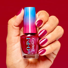 OPI Ring the Alarm application on nails demonstrating quick-dry, smudge-resistant result