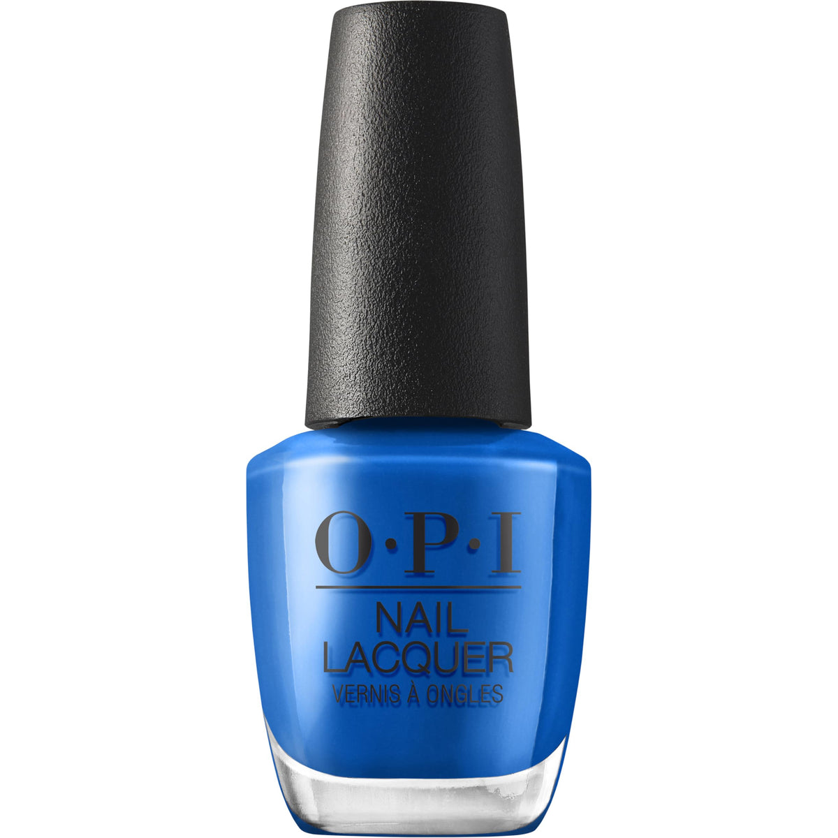 OPI bottle front view showing vivid blue shade and glossy finish