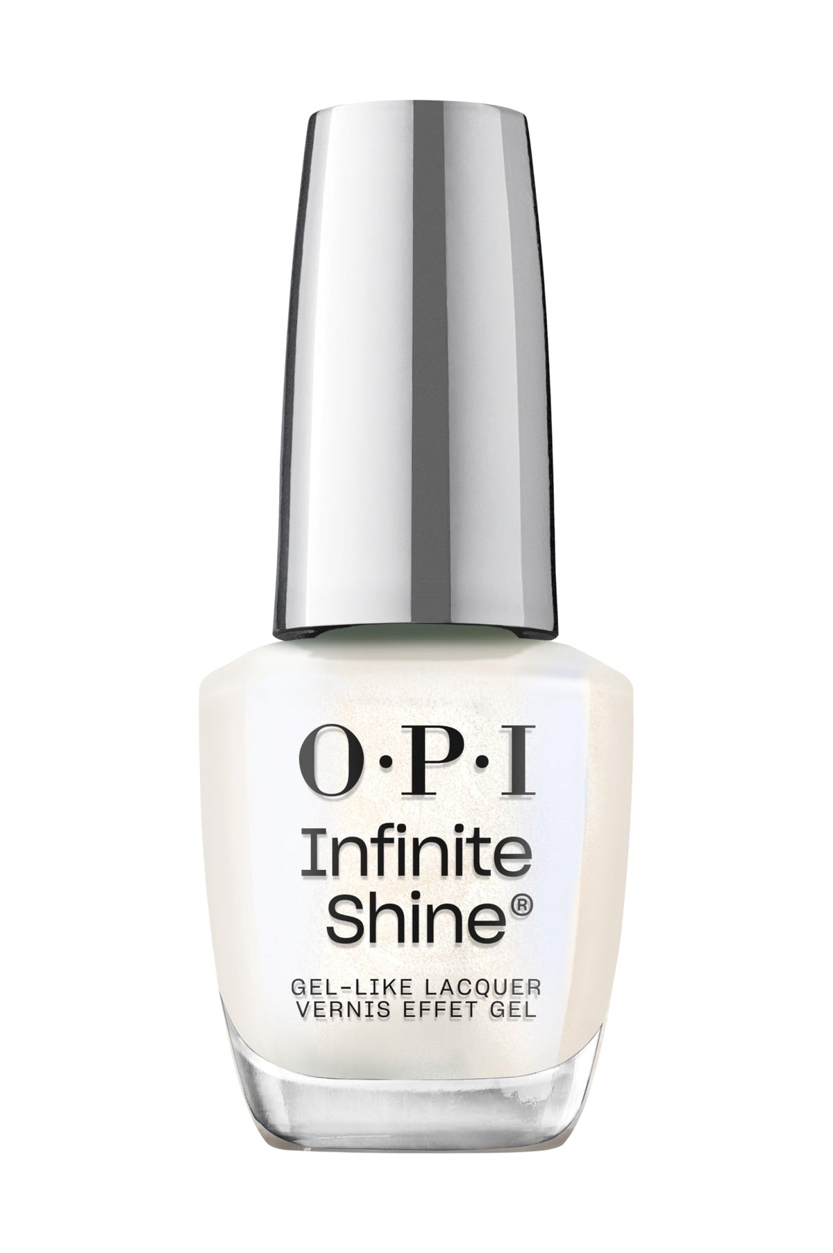 OPI bottle front view showing shimmer takes all and glossy finish benefit