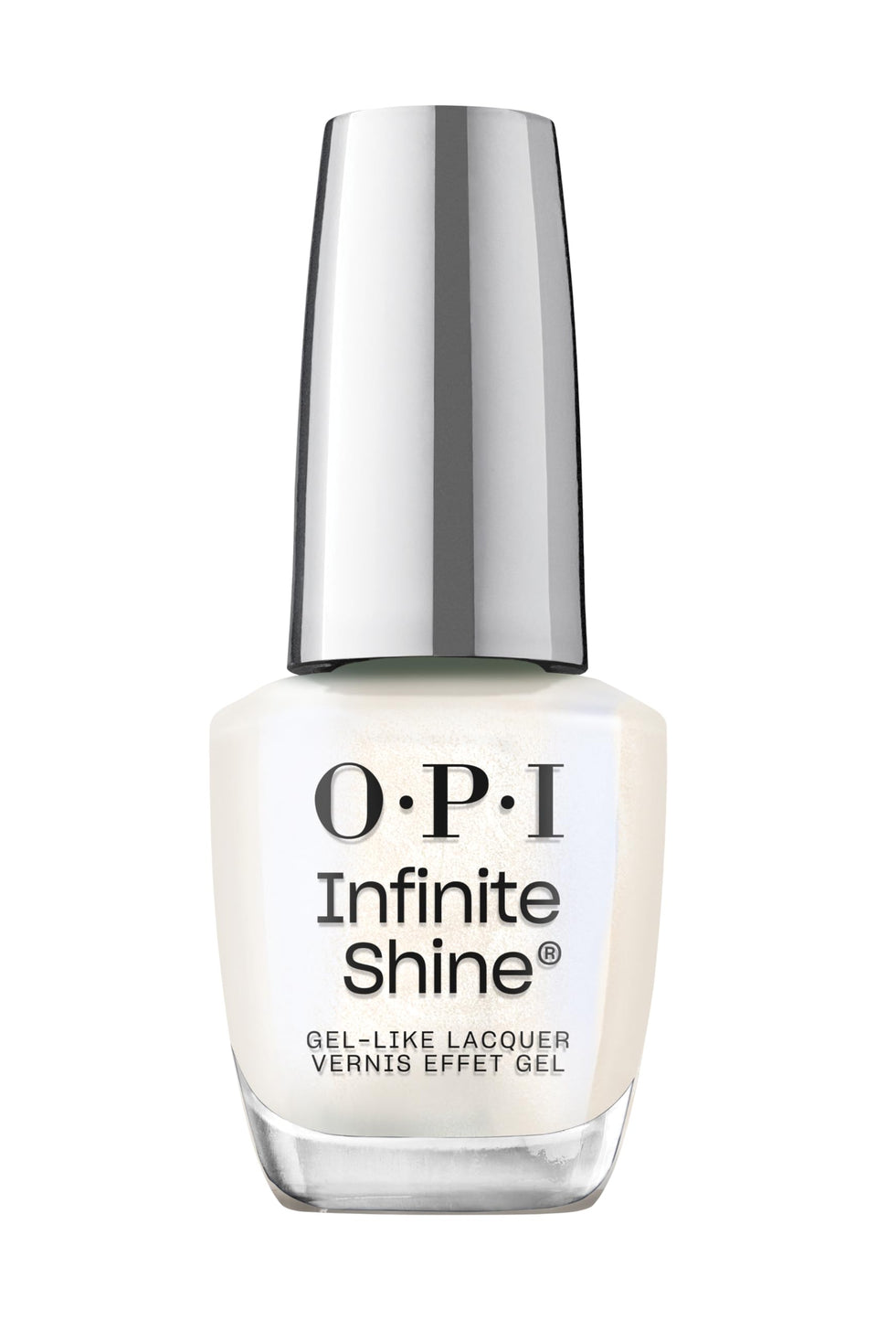 OPI bottle front view showing shimmer takes all and glossy finish benefit