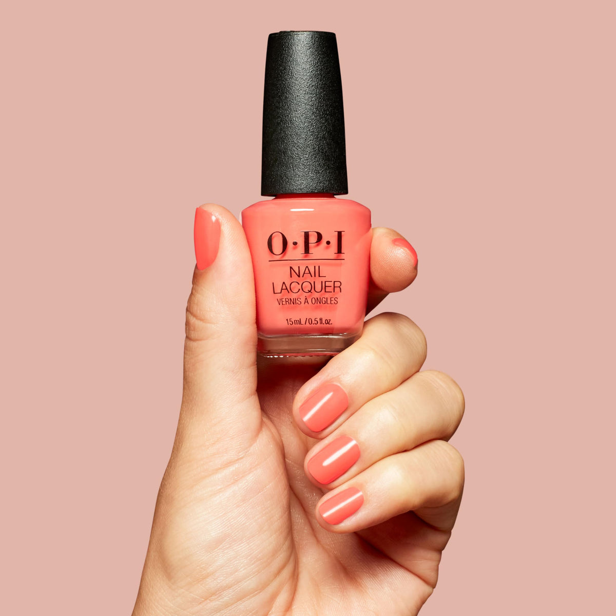 Brush stroke of OPI Shrimp Cocktail texture showing opaque coverage