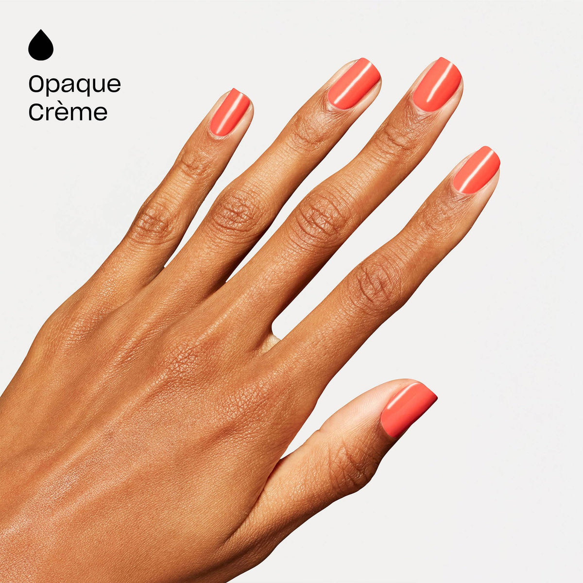 OPI Shrimp Cocktail texture closeup showing self-leveling glossy surface