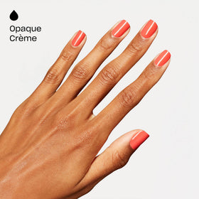 OPI Shrimp Cocktail texture closeup showing self-leveling glossy surface