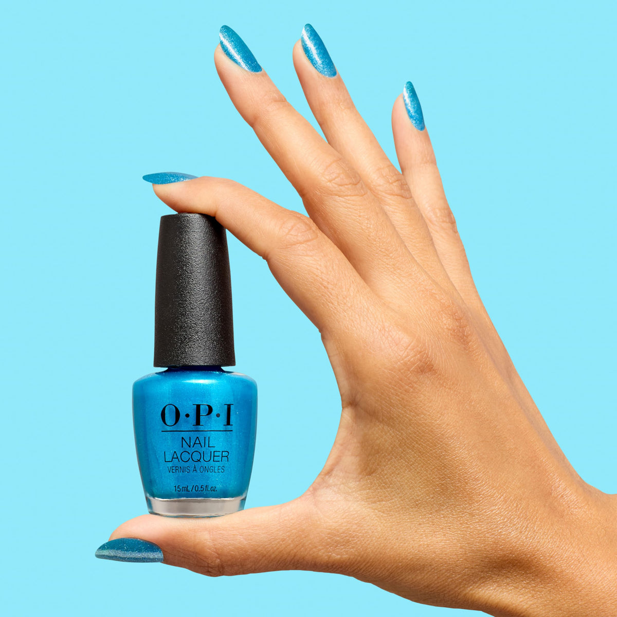 Color swatches of Sky Blue's the Limit on nail wheel showing buildable coverage