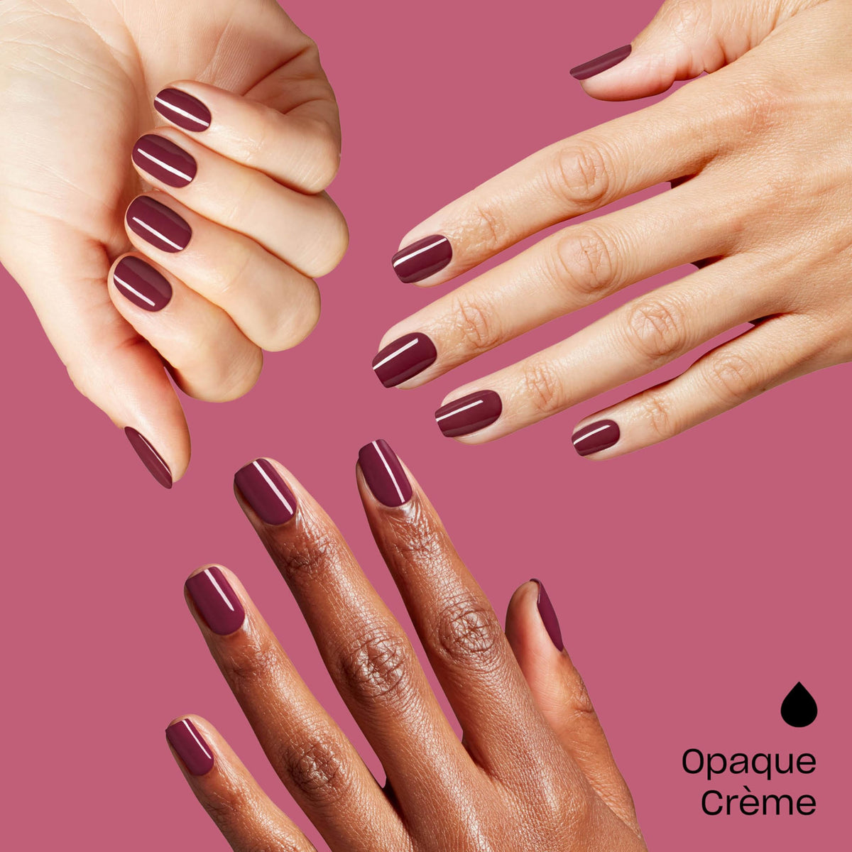 OPI color swatch on skin showing rich berry color and opaque coverage
