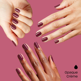 OPI color swatch on skin showing rich berry color and opaque coverage