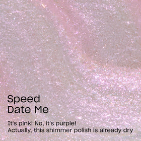 OPI swatch on fingers showing semi-sheer pink shimmer and quick-dry benefit